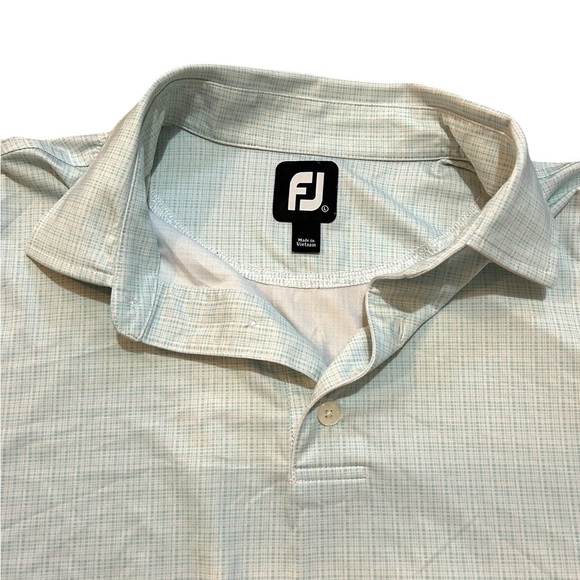 Footjoy Polo Shirt Mens L Blue Plaid Golf FJ Stretch Wicking Pullover - Picture 3 of 5